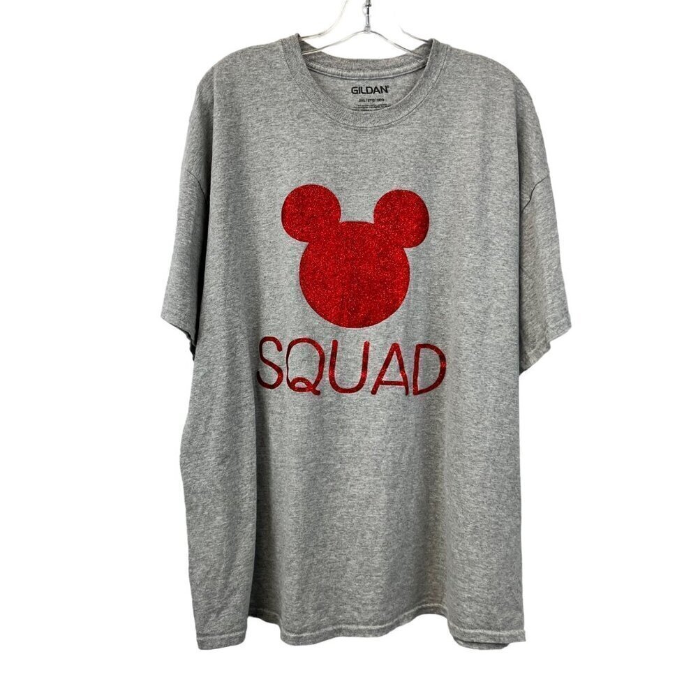 Gildan Women’s Short Sleeve Crew Neck Disney Squad Tee Gray/Red Glitter 2XL